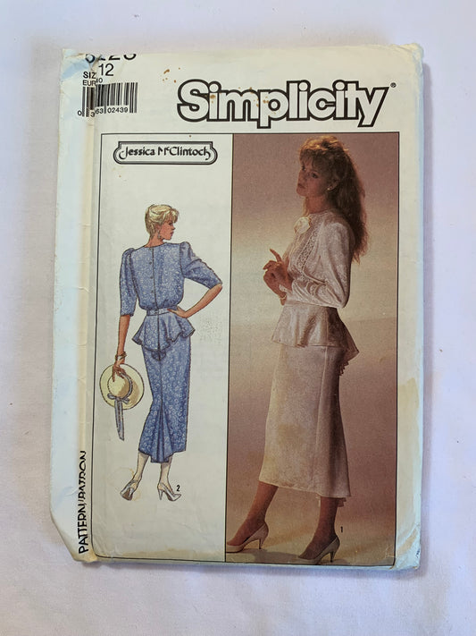 Simplicity Sewing Pattern Jessica McClintock 8223 Misses' Two Piece Dress, Long Sleeves, Button Back, Zipper Back, Fish Tail, Size 12, Uncut, Vintage 1987