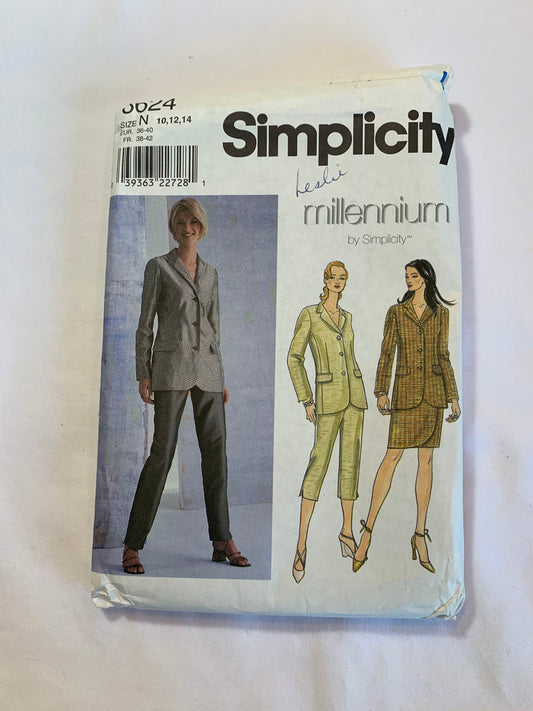 Simplicity Sewing Pattern 8624 Misses' Skirt, Pants, Jacket, Two Lengths, Princess Seams, Pockets, Zipper Closing, Size 10-14, Uncut, Vintage 1999