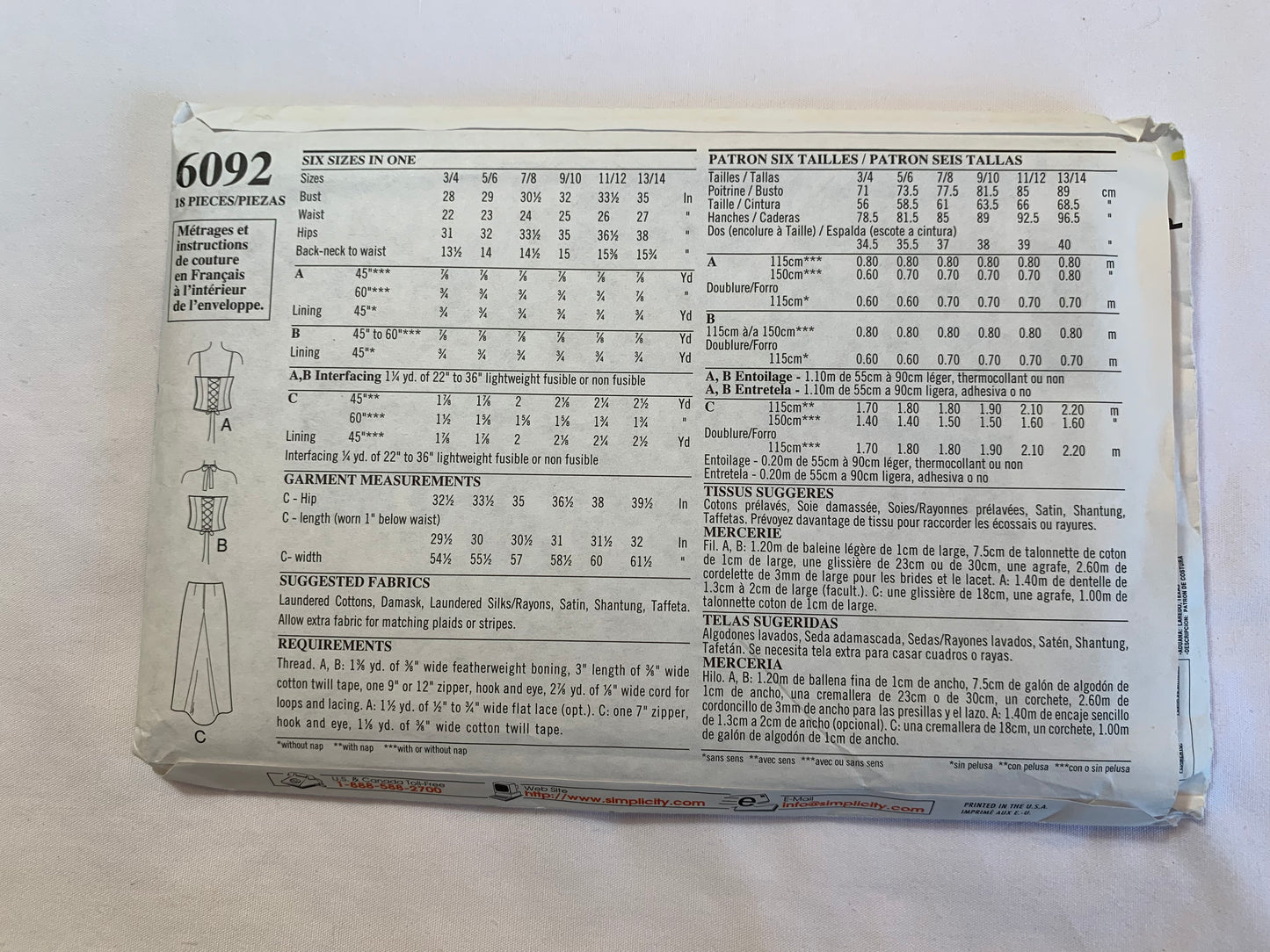 Simplicity New Look Sewing Pattern 6092 Misses'/Juniors' Bustier, Skirt, Tie Back, Zipper Back, Shoulder Straps, Size 3-14, Uncut, 2001