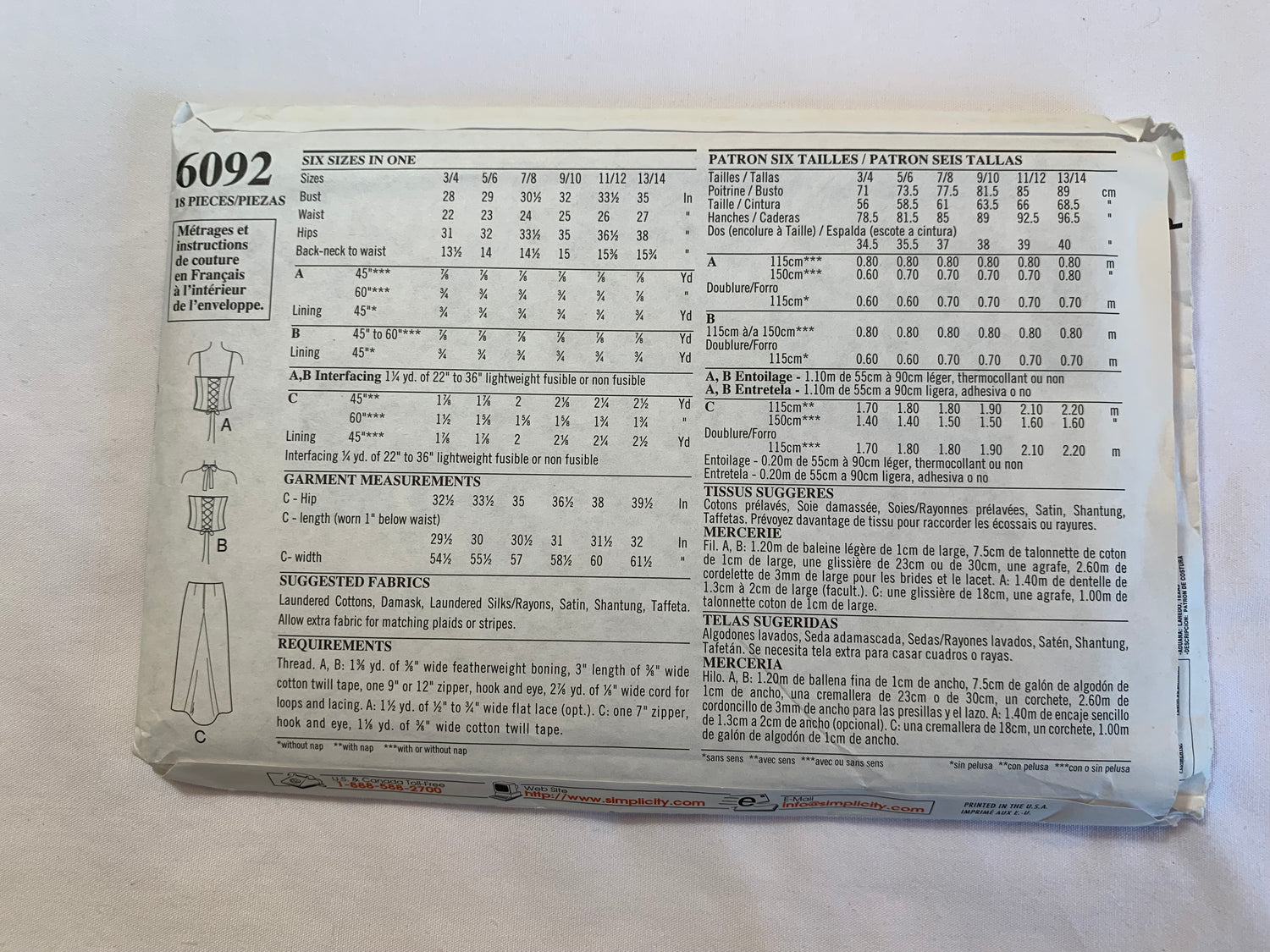 Simplicity New Look Sewing Pattern 6092 Misses'/Juniors' Bustier, Skirt, Tie Back, Zipper Back, Shoulder Straps, Size 3-14, Uncut, 2001