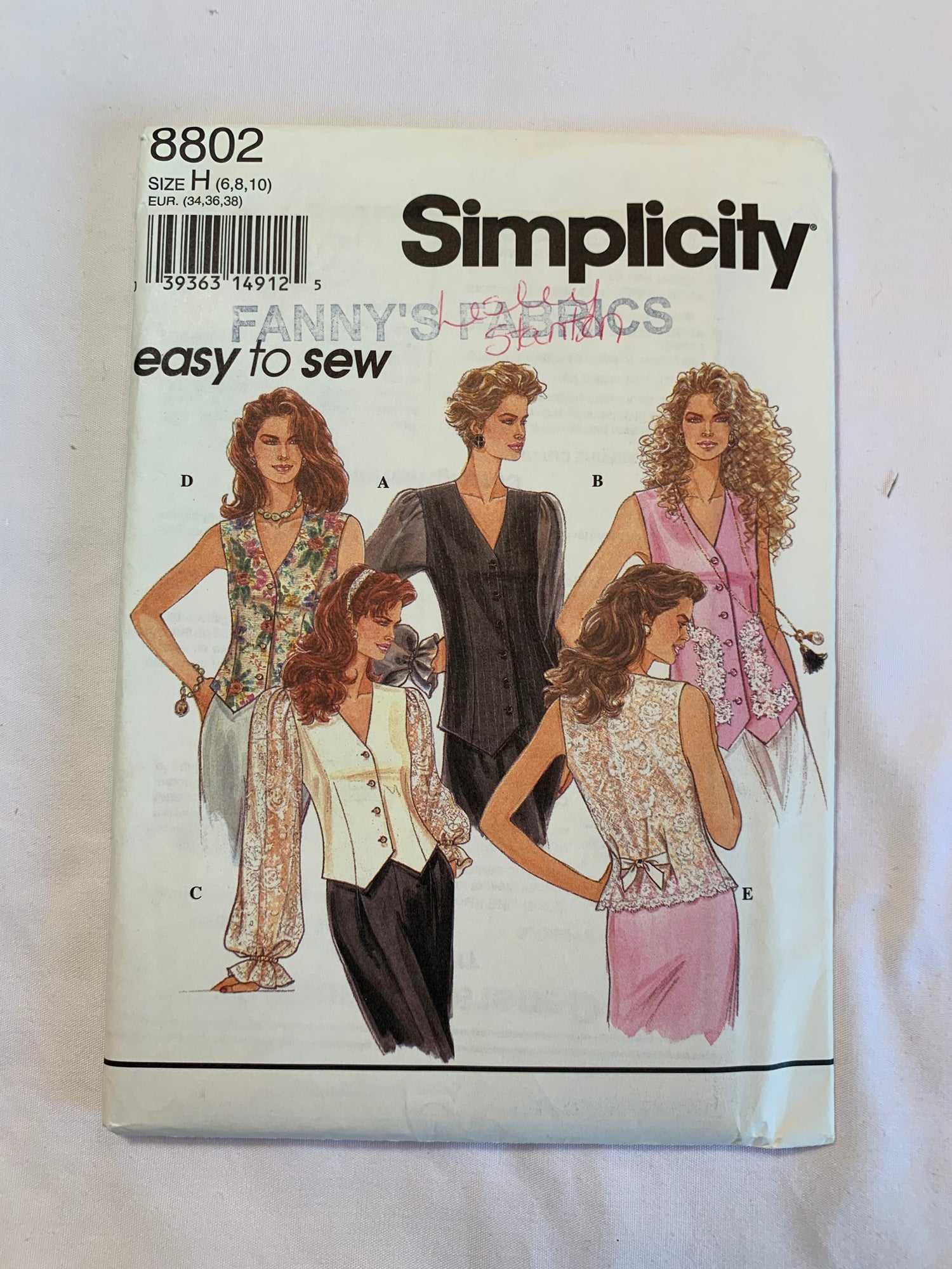 Simplicity Sewing Pattern 8802 Misses' Top, Blouse, Vest, Two Lengths, Tie ends, Long Sleeves, Sleeveless, Ruffles, Lining, Size 6-16, Uncut, 2010