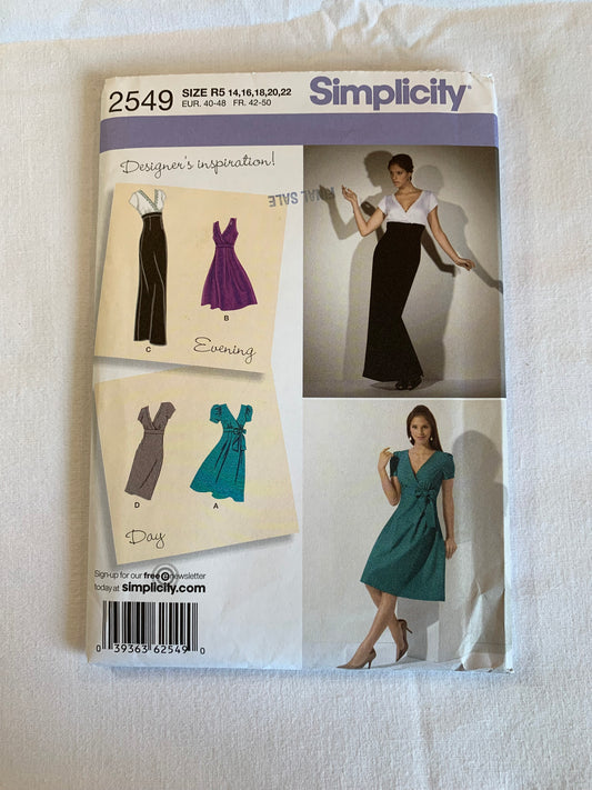 Simplicity Sewing Pattern 2549 Misses' Dresses, Two Lengths, Skirt Variations, Zipper Back, Short Sleeves, Sleeveless, Size 14-22, Uncut, 2009