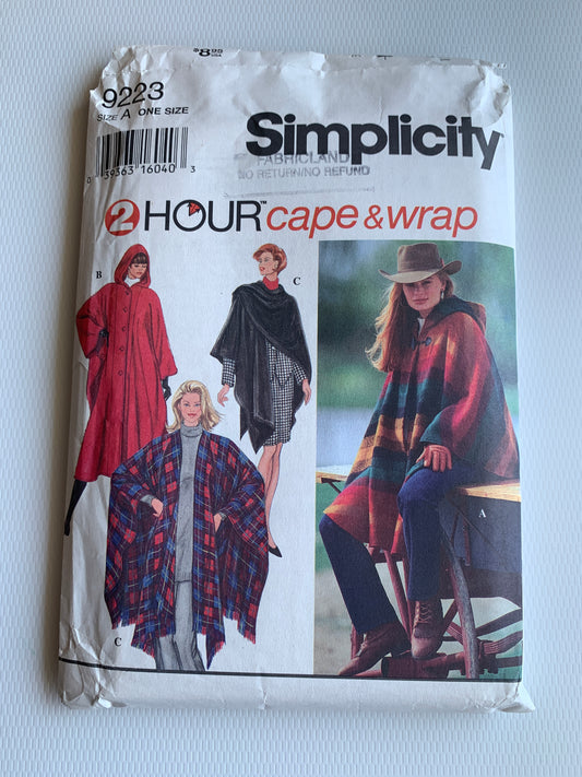 Simplicity Sewing Pattern 9223 Misses' Cape, Wrap, Hood, Two Lengths, Button Front, Frog/Toggles, One-Size, Uncut, 2006