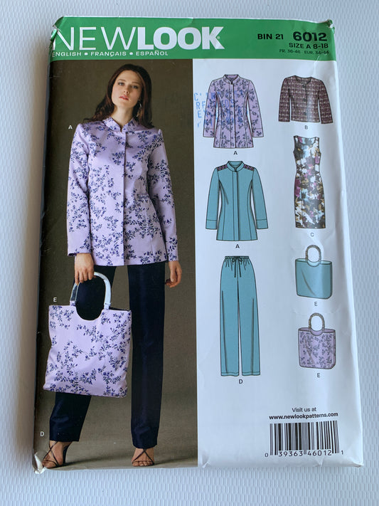 Simplicity New Look Sewing Pattern 6012 Misses' Jacket, Dress, Pants, Top, Long Sleeves, Button Front, Elastic Waist, Bag, Size 8-18 Uncut, 2011