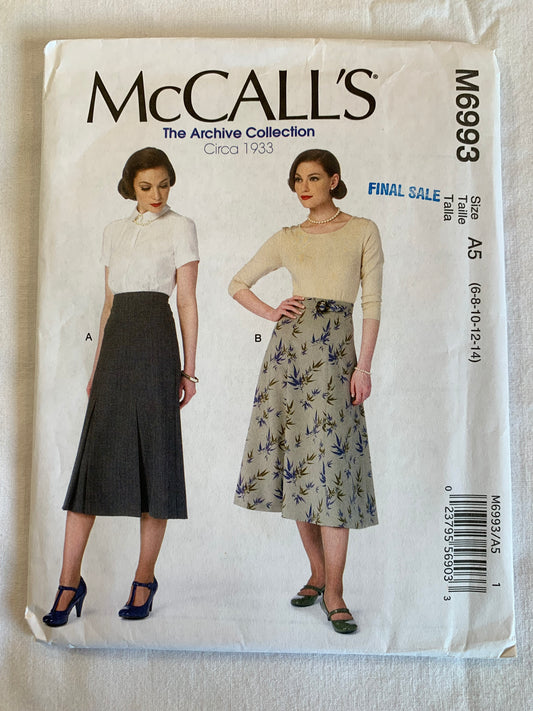 McCall's Sewing Pattern M6993 Misses' Skirts, Belt, Raised Waist, Zipper Back, Semi-Fitted, Pleats, Princess Seams, Uncut, 2014