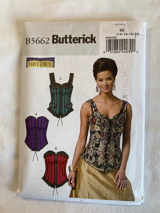 Butterick Sewing Pattern B5662 Misses' Corsets, Close-Fitting, Lace Front, Halter, Vest, 4 Variations, Shoulder Straps, Size 14-16, Cut, 2011