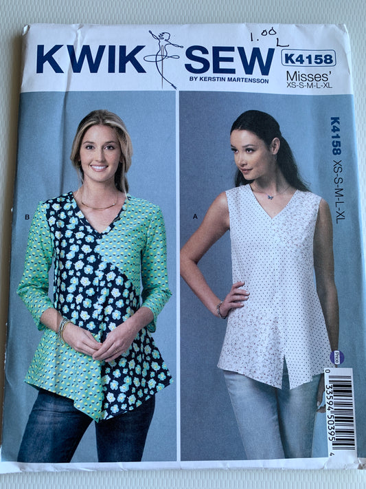 KWIK Sewing Pattern K4158 Misses' Tops, Pullover, Long/Short Sleeves, 2 Variations, Size 31-41, Uncut, 2016