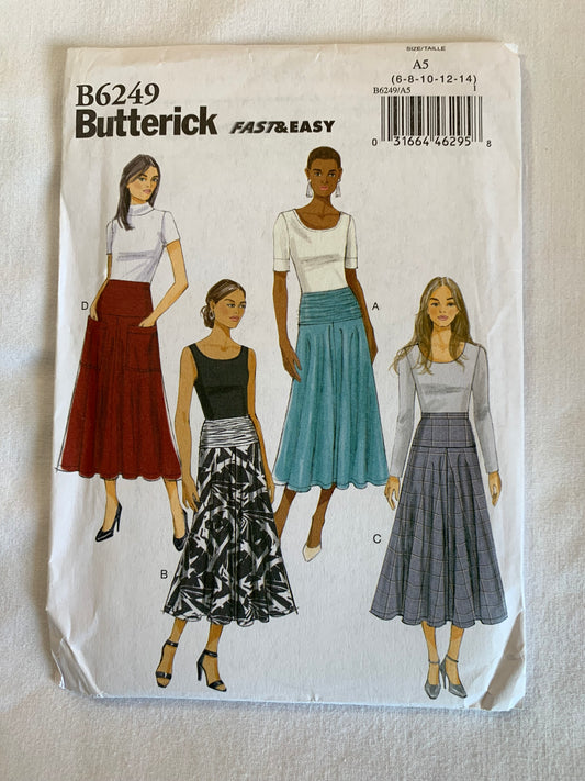 Butterick Sewing Pattern B6249 Misses' Skirts, 4 Variations, Pockets, Side Zipper, Full Skirt, Size 14-18, Cut, 2015