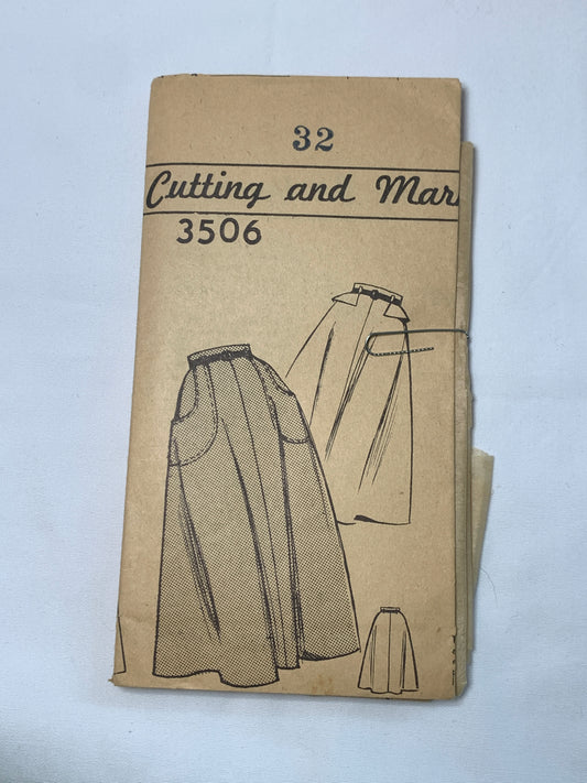 Printed Sewing Pattern 3506 Misses' Skirt, Fitted, Pockets, 2 Variations. Waist 32, Cut, Vintage 1950