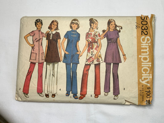 Simplicity Sewing Pattern 5032 Misses' Maternity Tunic, Pants, Pockets, Zipper back, Size 12, Cut, 1972
