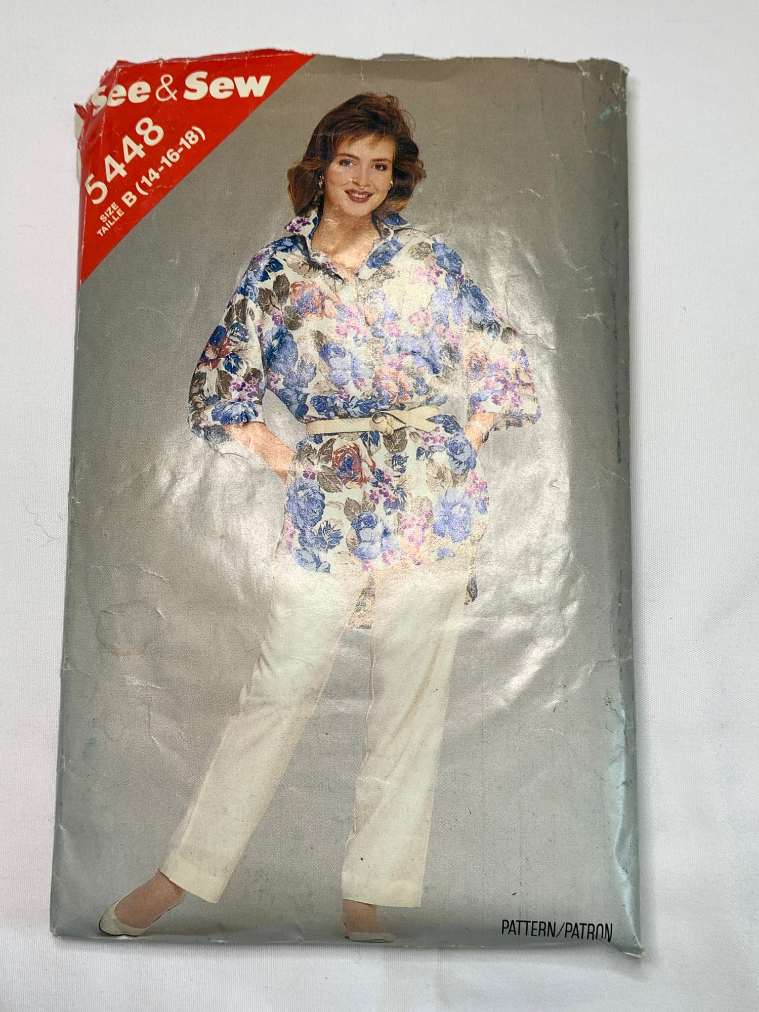 Butterick See & Sew Sewing Pattern 5448 Misses' Shirt, Pants, Loose-Fitting, Pocket, Button Front, Elastic Waist, Size 14-18, Cut, Vintage 1985