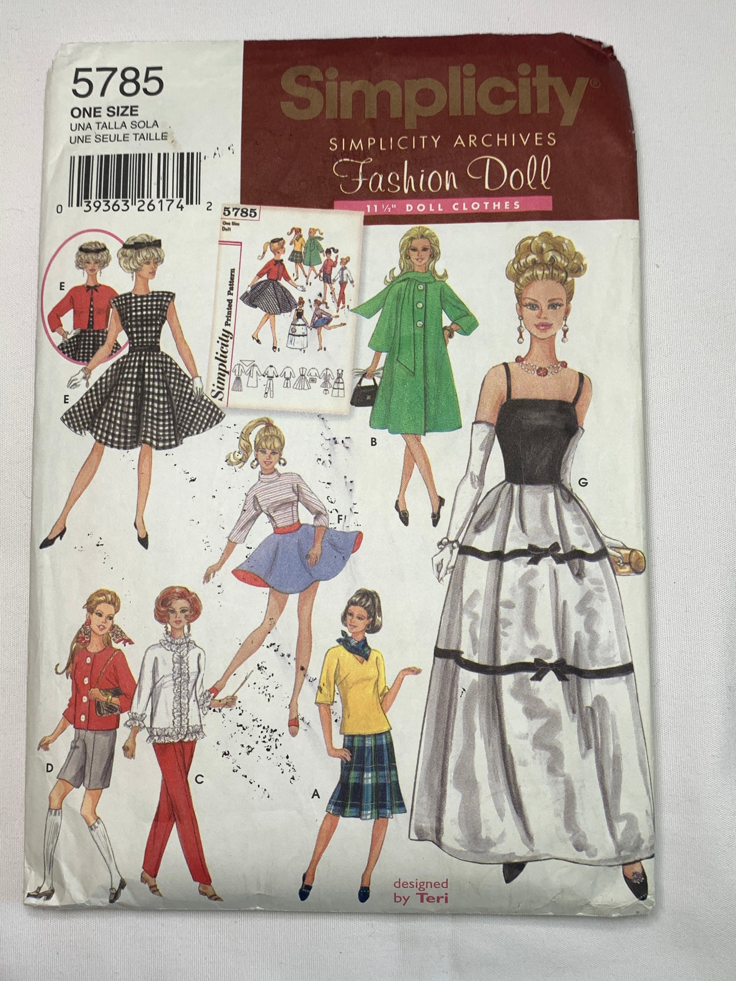 Simplicity Sewing Pattern 5785 Girl's 11 1/2 Inch Fashion Dolls, Dress, Kimono, Blouse, Shirt, Pants, Cut, 2002