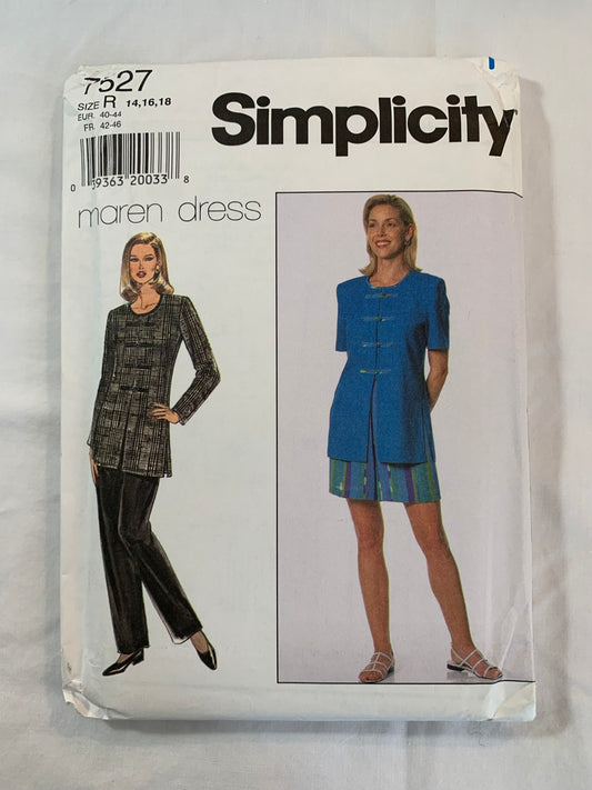 Simplicity Sewing Pattern 7527 Misses' Top, Pants, Shorts, Long/Short Sleeves, Elastic Waist, Two Lengths, Toggle Front, Size 14-18, Uncut, Vintage 1997