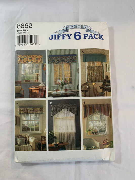 Simplicity Sewing Pattern 8862 Home Decor, Window Coverings, Curtains, Swag, Valance, Ruffles, Tiers, Trumpet, Pleated, Cafe, One Size, Uncut, Vintage 1994