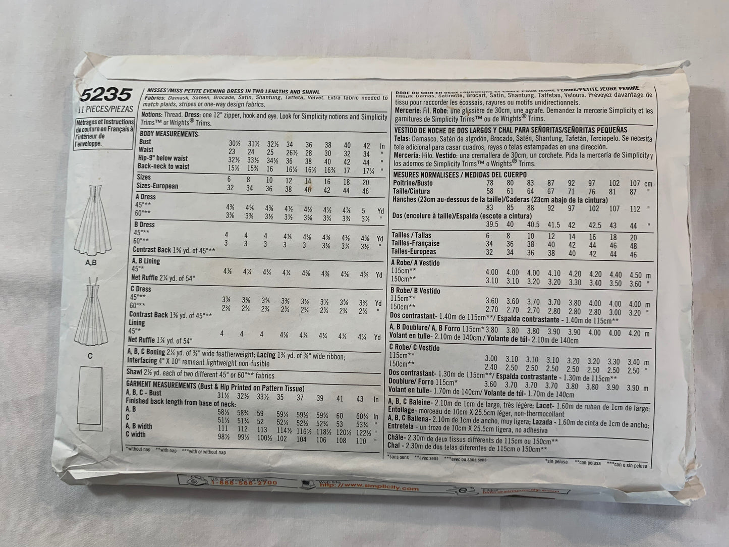 Simplicity Sewing Pattern Jessica McClintock 5235 Misses'/Misses' Petite Evening Dress, Floor Length, Evening Gown, Two Lengths, Shawl, Sleeveless, Darts, Size 6-12, Uncut, 2004