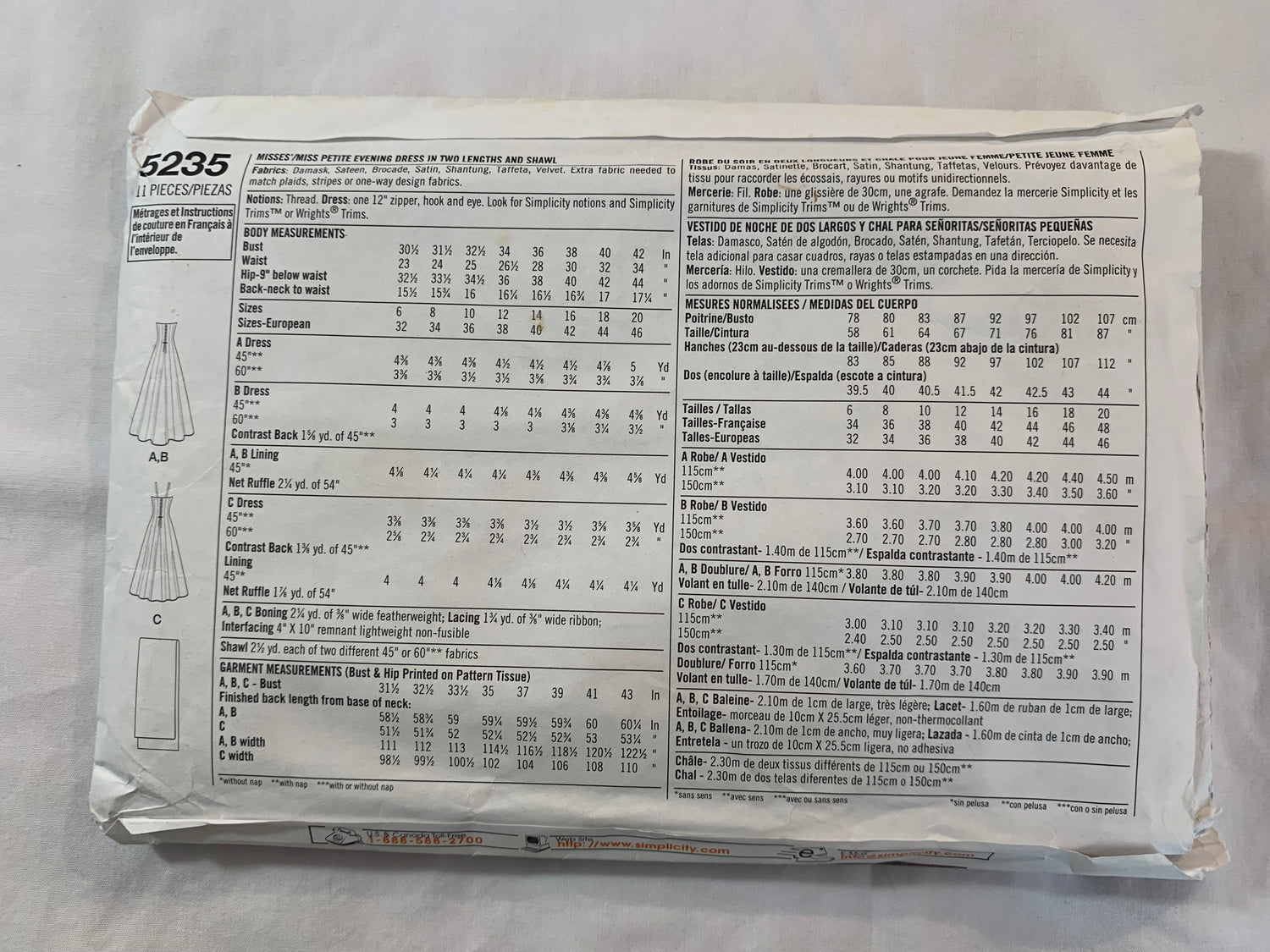 Simplicity Sewing Pattern Jessica McClintock 5235 Misses'/Misses' Petite Evening Dress, Floor Length, Evening Gown, Two Lengths, Shawl, Sleeveless, Darts, Size 6-12, Uncut, 2004