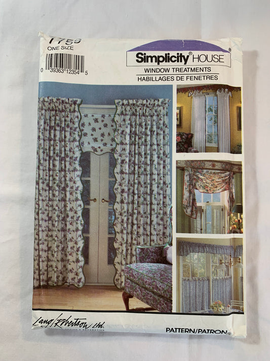 Simplicity Sewing Pattern 7759 Home Decor, Window Coverings, Curtains, Swag, Valance, Jabot,Shades, Cafe, Drapes, Uncut, Vintage 1999