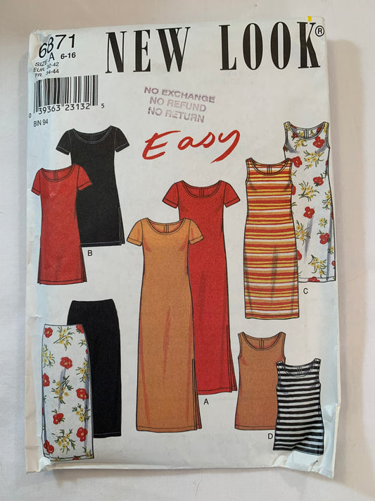 Simplicity New Look Sewing Pattern 6871 Misses' Dresses, Skirts, 4 Variations, 3 Lengths, Short Sleeves, Sleeveless, Pullover, Size 6-16, Uncut, 2009