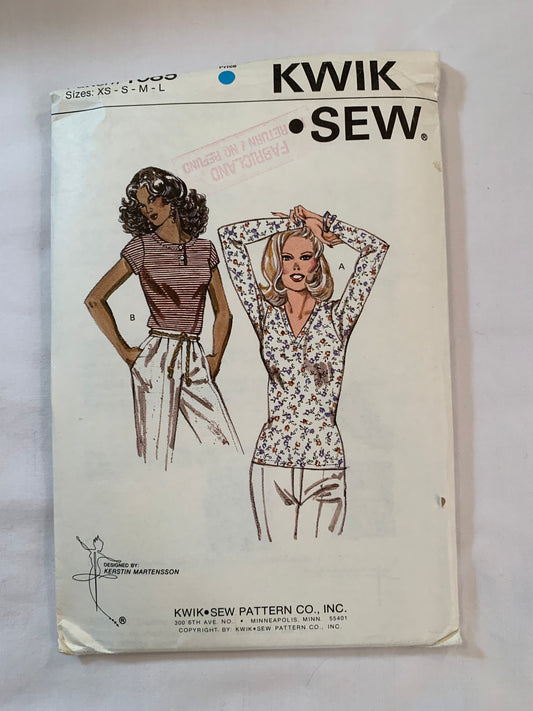 KWIK Sewing Pattern 1085 Misses' Maternity Tops, Pullover, Long/Short Sleeves, 2 Variations, Size 31-41, Uncut, Vintage 1985