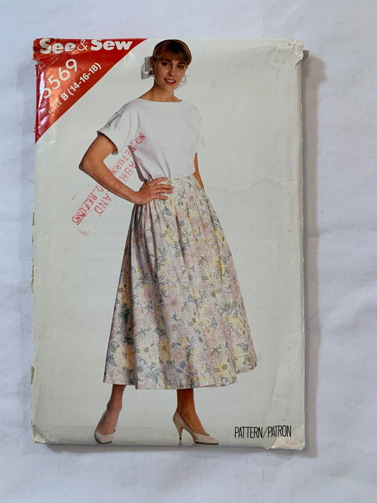Butterick Sewing Pattern See & Sew 5569 Misses' Top, Skirt, Loose-Fitting, Side Zipper, Dropped Shoulders, Flared Skirt, Pullover, Size 14-18, Uncut, Vintage 1987