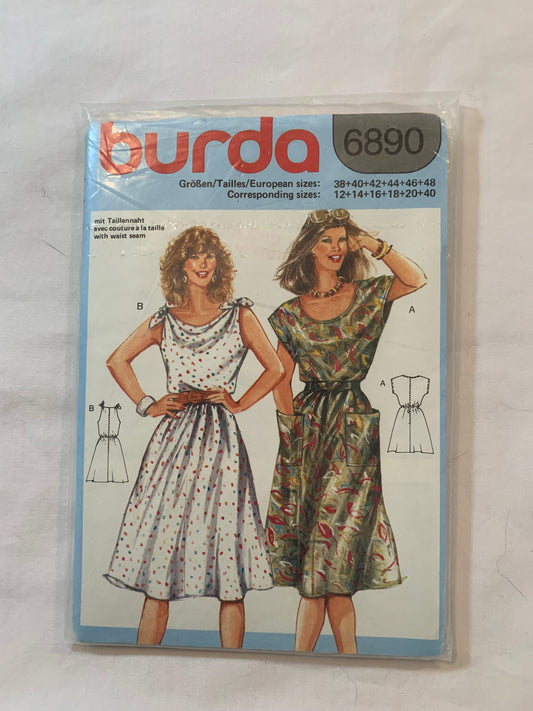 Burda Sewing Pattern 6890 Misses' Dress, Sleeveless, Shoulder Straps, Pockets, Semi-Fitted, Zipper Back, Size 12-18, Uncut, 2016