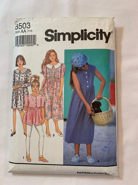 Simplicity Sewing Pattern 8503 Girls' Leggings,Top, Two Lengths, Stretch Knit Only, Tunic, Long/Short Sleeves, Pullover, Stretch Knits Only, Size 7-10, Cut, Vintage 1993