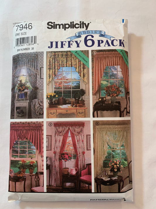 Simplicity Sewing Pattern 7946 Home Decor, Window Coverings, Curtains, Swag, Valance, Ruffles, Tiers, Jabots, Pleated, Cafe, One Size, Cut, Vintage 1992