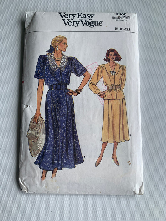 Vogue Sewing Pattern 9936 Misses' Top, Skirt, Loose-Fitting, Pullover, Shoulder Pads, Size 8-12, Uncut, Vintage 1987