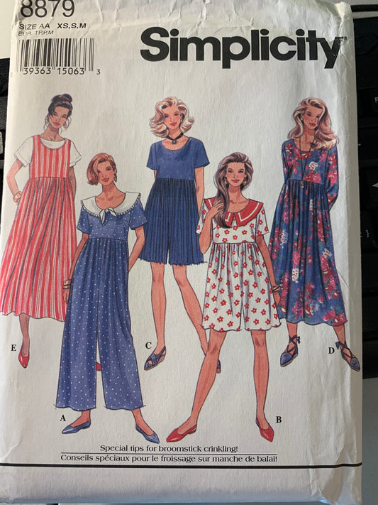 Simplicity Sewing Pattern 8879 Misses' Jumpsuit, Two Lengths, Loose-Fitting, Pockets, Long/Short Sleeves, Zipper Back, Jumper, Dress, Sizes 6-16, Uncut, Vintage 1994