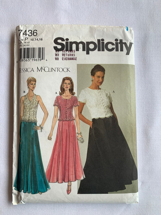 Simplicity Sewing Pattern 7436 Misses' Dress, Top, Skirt, Princess Seams, Pockets, Zipper Back, Size 12-16, Uncut, Vintage 1996