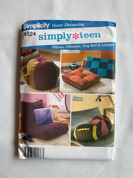 Simplicity Sewing Pattern 4524 Home Decor Pillows, Ottoman, Dog Bed, Lounger, Uncut, 2005