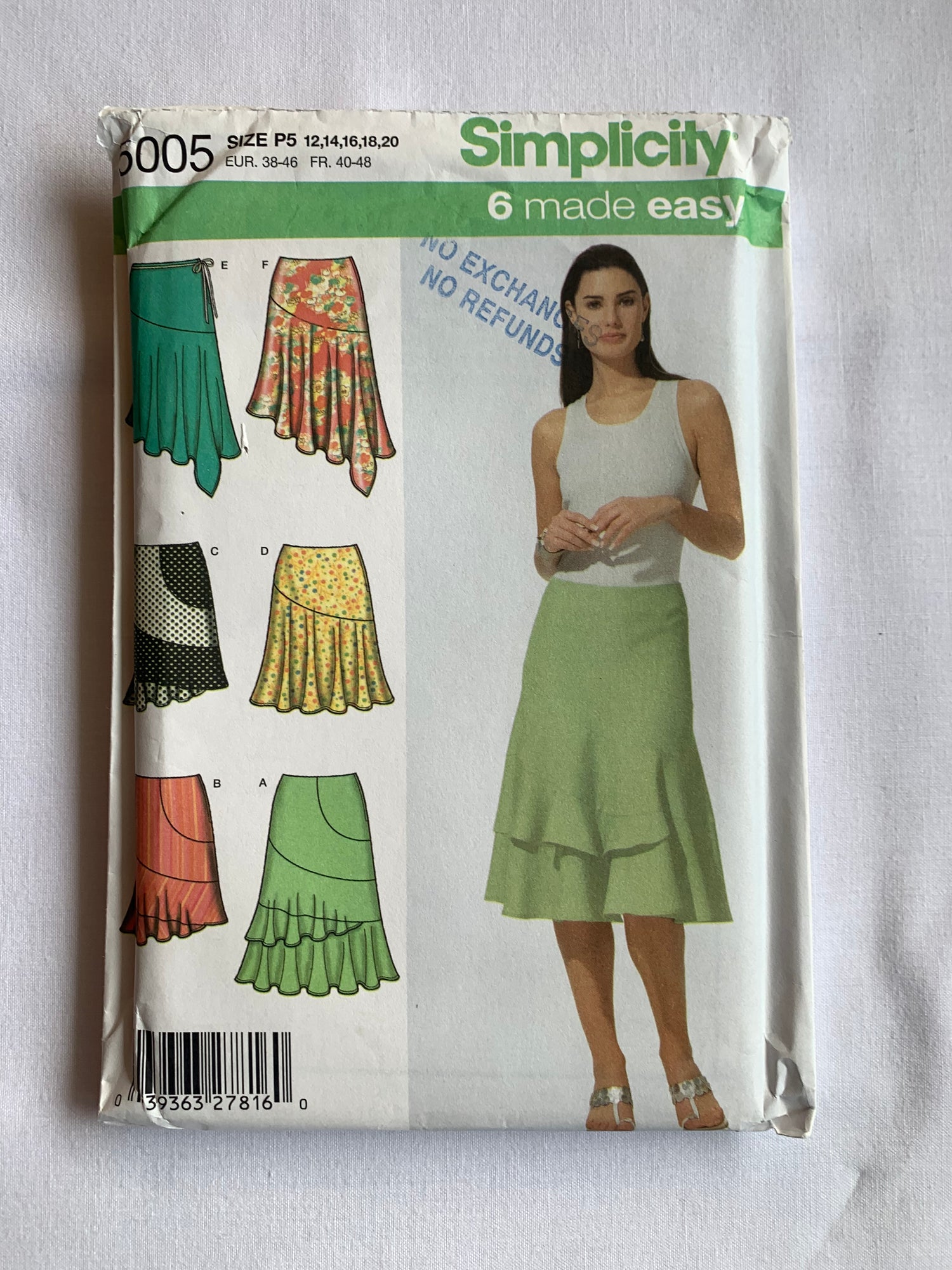 Simplicity Sewing Pattern 5005 Misses' Skirts, Zipper Back, Length Variations, 5 Variations, Size 12-20, Uncut, 2004
