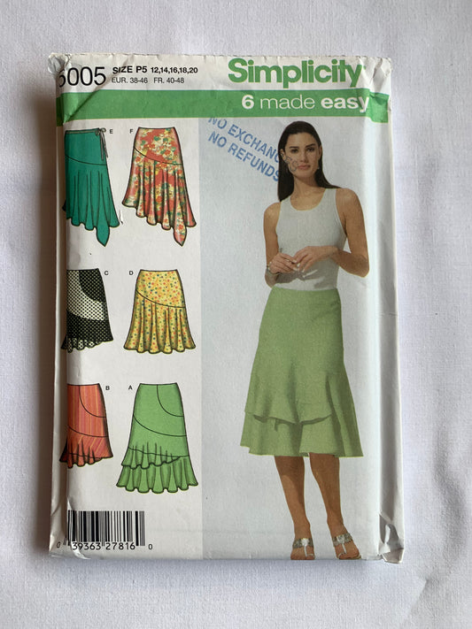 Simplicity Sewing Pattern 5005 Misses' Skirts, Zipper Back, Length Variations, 5 Variations, Size 12-20, Uncut, 2004