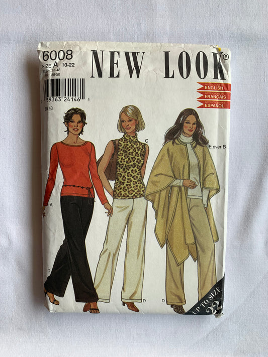Simplicity New Look Sewing Pattern 6008 Misses' Jacket, Pants, Top, Cape, Long Sleeves, Sleeveless,Pullover, Zippr Back, Size 10-22, Uncut, 2006