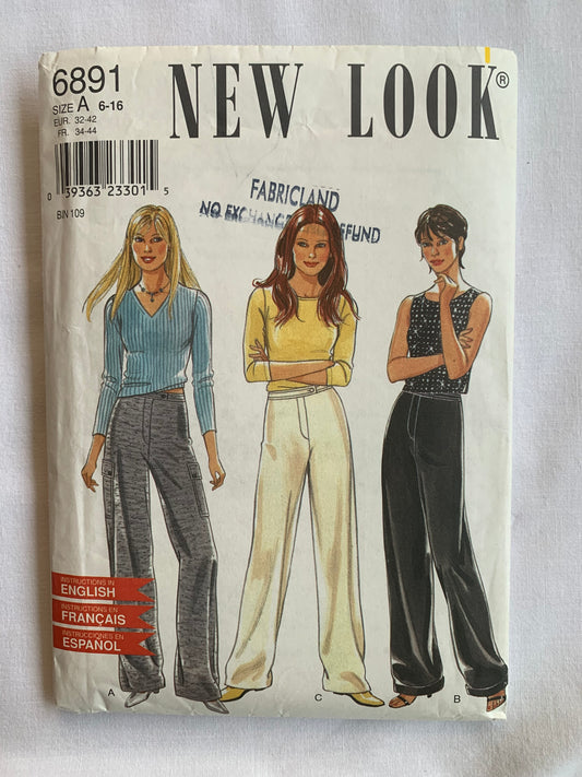 Simplicity New Look Sewing Pattern 6891 Misses' Pants, Zipper Fly, Pockets, 3 Variations, Relaxed Fit, Size 6-16, Cut, 2002