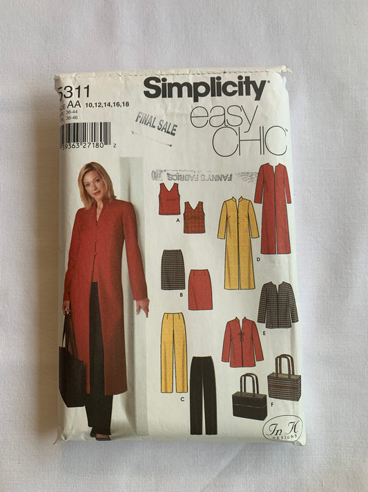Simplicity Sewing Pattern 5311 Misses'/Women's Top, Coat, Jacket, Pants, Skirt, Tote Bag, Two Lengths, Button Front, Zipper Back, Size 10-18, Cut, 2003