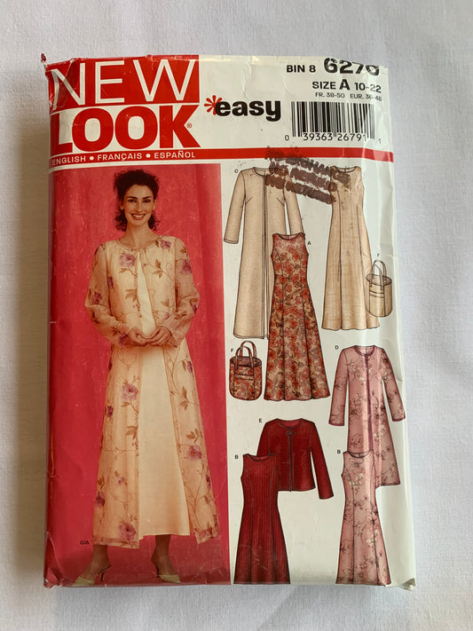 Simplicity New Look Sewing Pattern 6270 Misses' Jacket, Dress, Two Lengths, Bag, Princess Seams, Sleeveless, Size 10-22, Cut, 2003