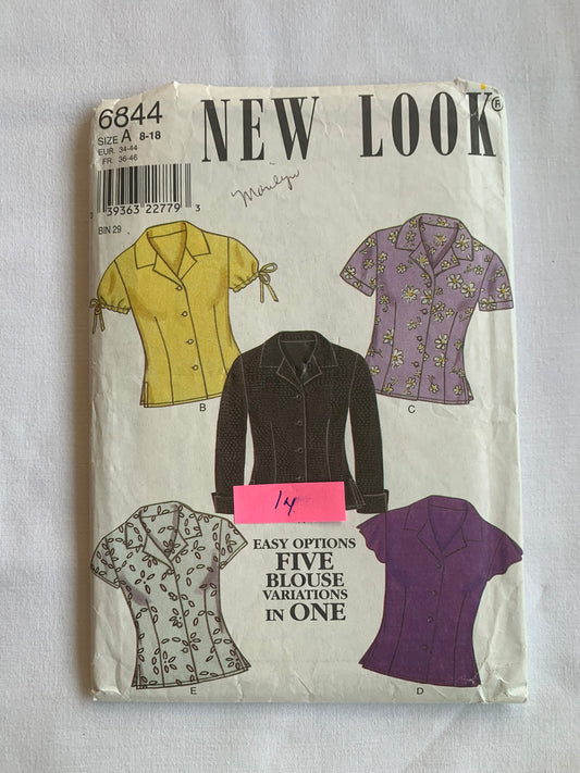 Simplicity New Look Sewing Pattern 6844 Misses' Tops, Shirts, Long/Short Sleeves, 5 Variations, Button Front, Fitted, Size 8-14, Cut, 2008