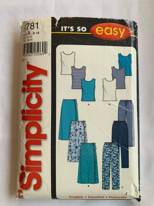 Simplicity Sewing Pattern 9781 Misses' Knit Top, Pants,Skirt, Pullover, Elastic Waist, Size8-18, Cut, 2000