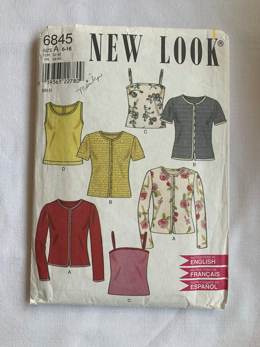 Simplicity New Look Sewing Pattern 6845 Misses' Tops, Long/Short Sleeves, Sleeveless, 4 Variations, Fitted, Size 6-14, Cut, 2009