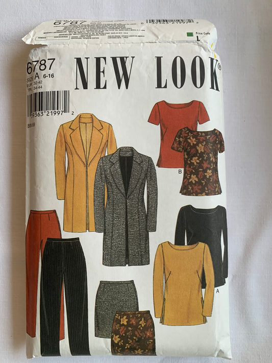 Simplicity New Look Sewing Pattern 6787 Misses' Jacket, Pants, Top, Skirt, Long/Short Sleeves, Zipper Back, Size 6-16, Cut, Vintage 1999