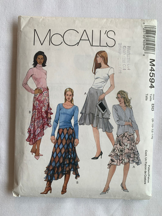 McCall's Sewing Pattern M4594 Misses' Skirt, Tiers, 4 Variations, Ruffles, Side Zipper, Size 8-14, Cut, 2004