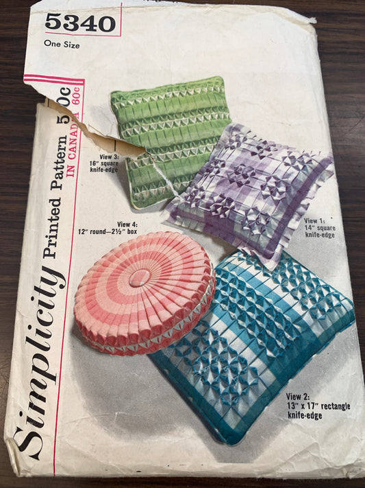 Simplicity Sewing Pattern 5340 Home Decor Pillow Essentials, 4 Variations, Round, Square, Rectangular, Cut, Vintage 1963