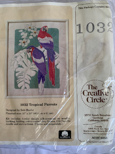 Vintage The Creative Circle 1032 Tropical Parrots, Needlework Kit, Collectibles, Embroidery Project, Crafts, Bob Shafor, Christmas Gift