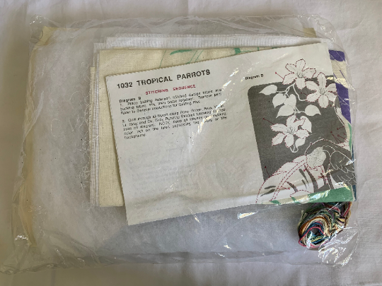 Vintage The Creative Circle 1032 Tropical Parrots, Needlework Kit, Collectibles, Embroidery Project, Crafts, Bob Shafor, Christmas Gift