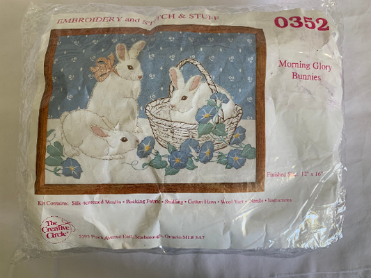 Vintage The Creative Circle 0352 Morning Glory Bunnies, Needlework Kit, Collectibles, Stitch & Stuff, Crafts, Easter, Christmas Gift