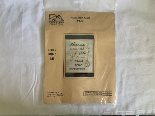 Vintage Patty Ann Creations #638 Walk With God , Cross Stitch Kit, Complete Instructions, Craft Kit, Stamped, Christmas Gift