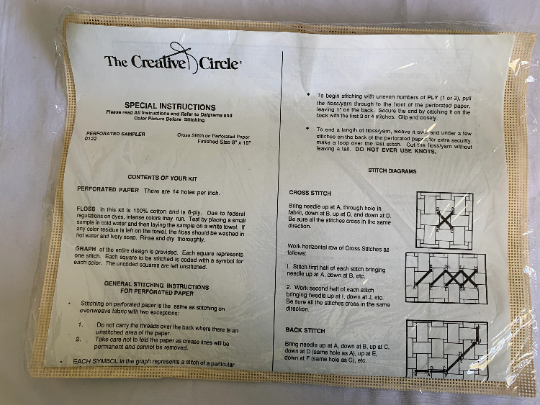 Vintage Creative Circle #0122 Perforated Sampler, Cross Stitch Kit, Complete Instructions, Craft Kit, Christmas Gift, Personlized