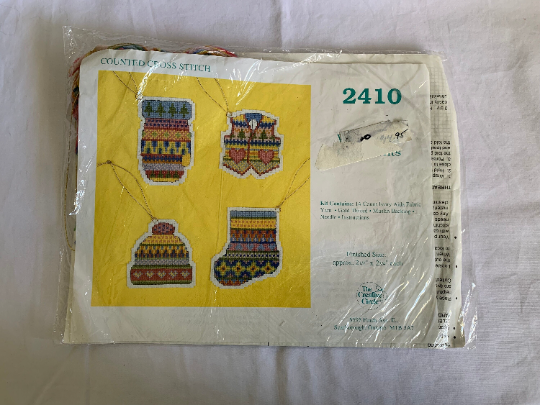 Vintage Creative Circle #2410 Winterwear Christmas Ornaments, Counted Cross Stitch Kit, Complete Instructions, Craft Kit, Tree Ornaments