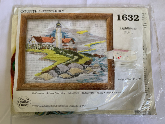 Vintage The Creative Circle #1632 Lighthouse Point, Counted Stitchery, Collectibles, Crafts, Christmas Gift, Craft Kit, Hobby